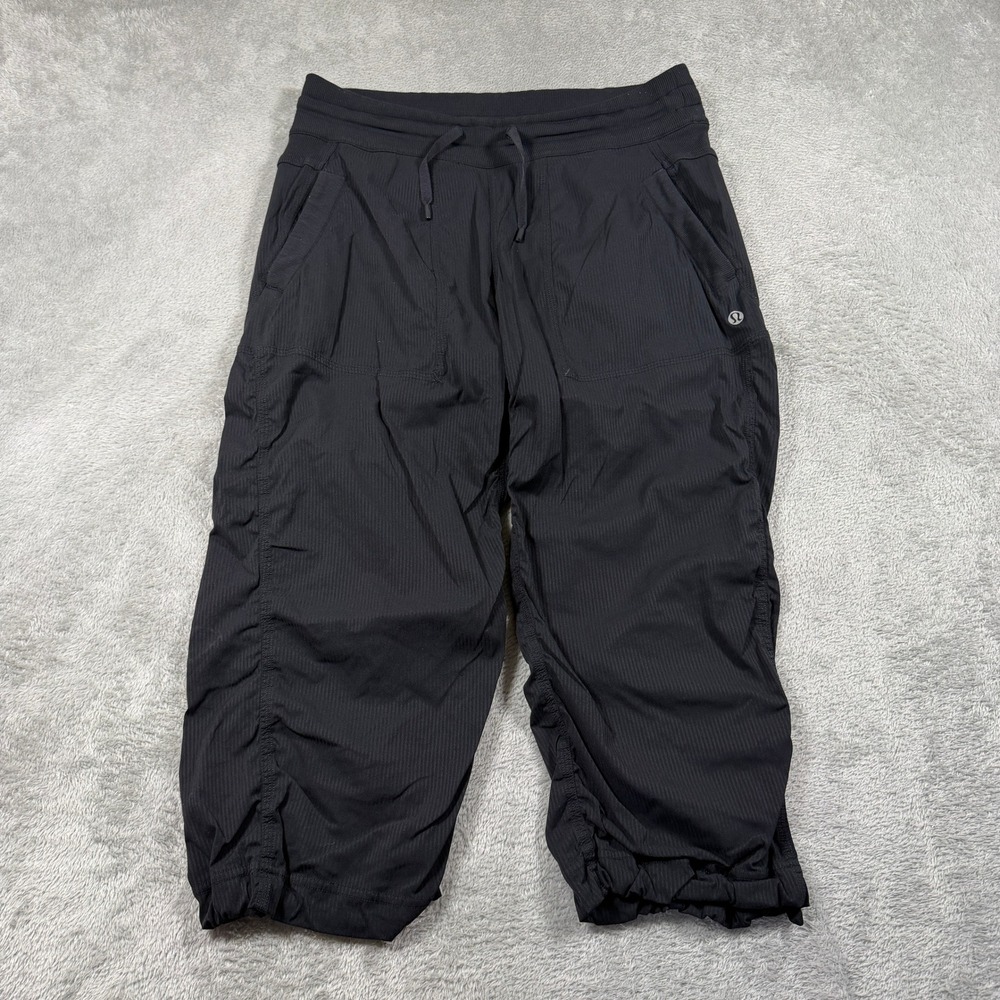 Lululemon Studio Crop Pants Women 6 Black Ruched Ribbed Linerless LW6601S